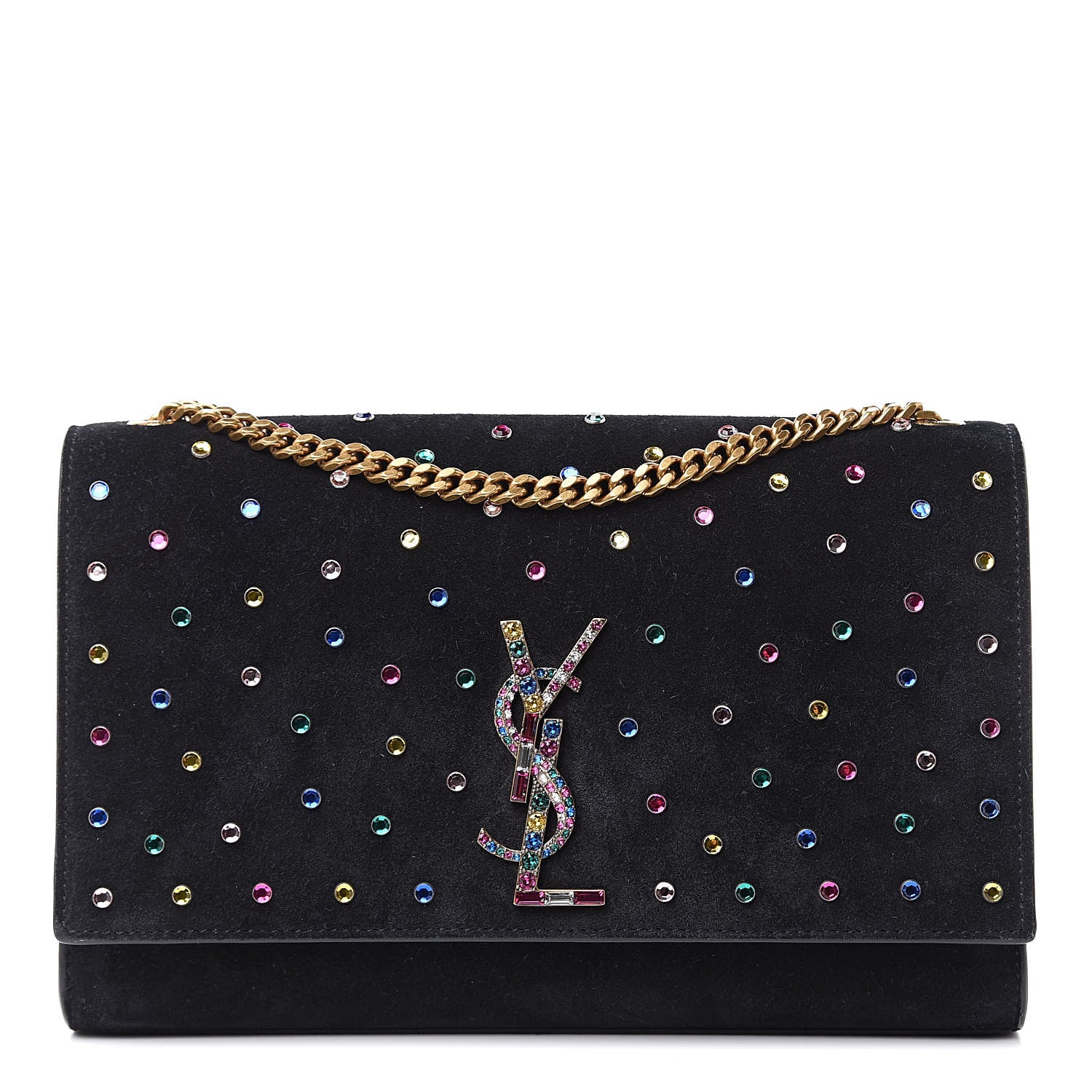 Saint Laurent Suede Crystal Medium Classic Monogram Kate Satchel Black 1 of 14