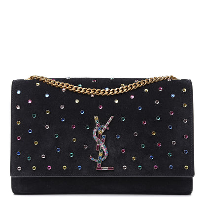Saint Laurent Suede Crystal Medium Classic Monogram Kate Satchel Black 1 of 14