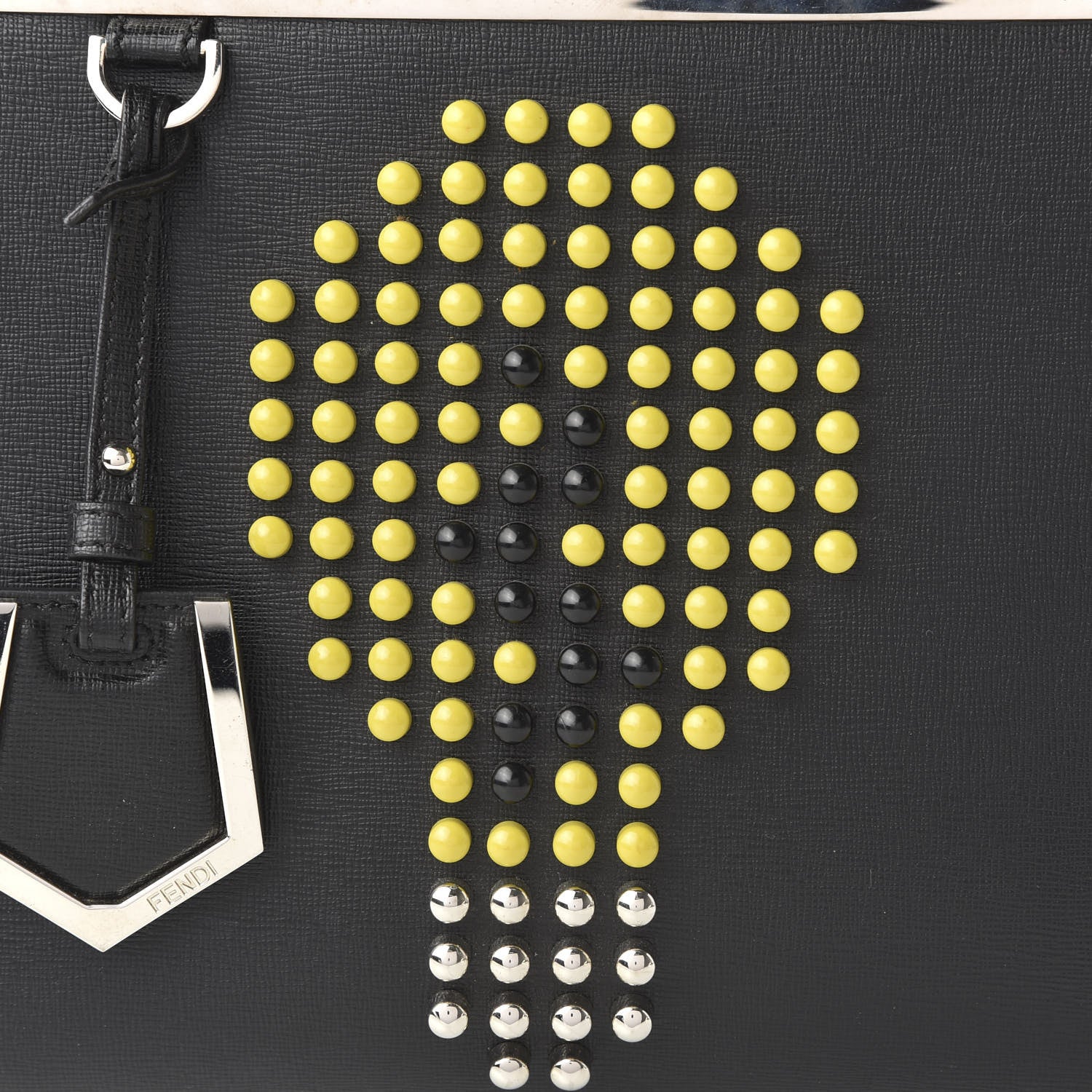 Fendi Vitello Elite Studded Light Bulb Petite 2Jours Tote Black Yellow 9 of 9