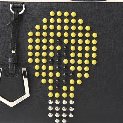 Fendi Vitello Elite Studded Light Bulb Petite 2Jours Tote Black Yellow 9 of 9