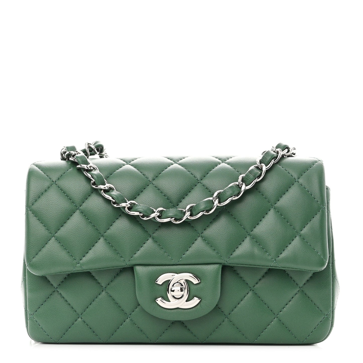 Lambskin Quilted Mini Rectangular Flap Dark Green