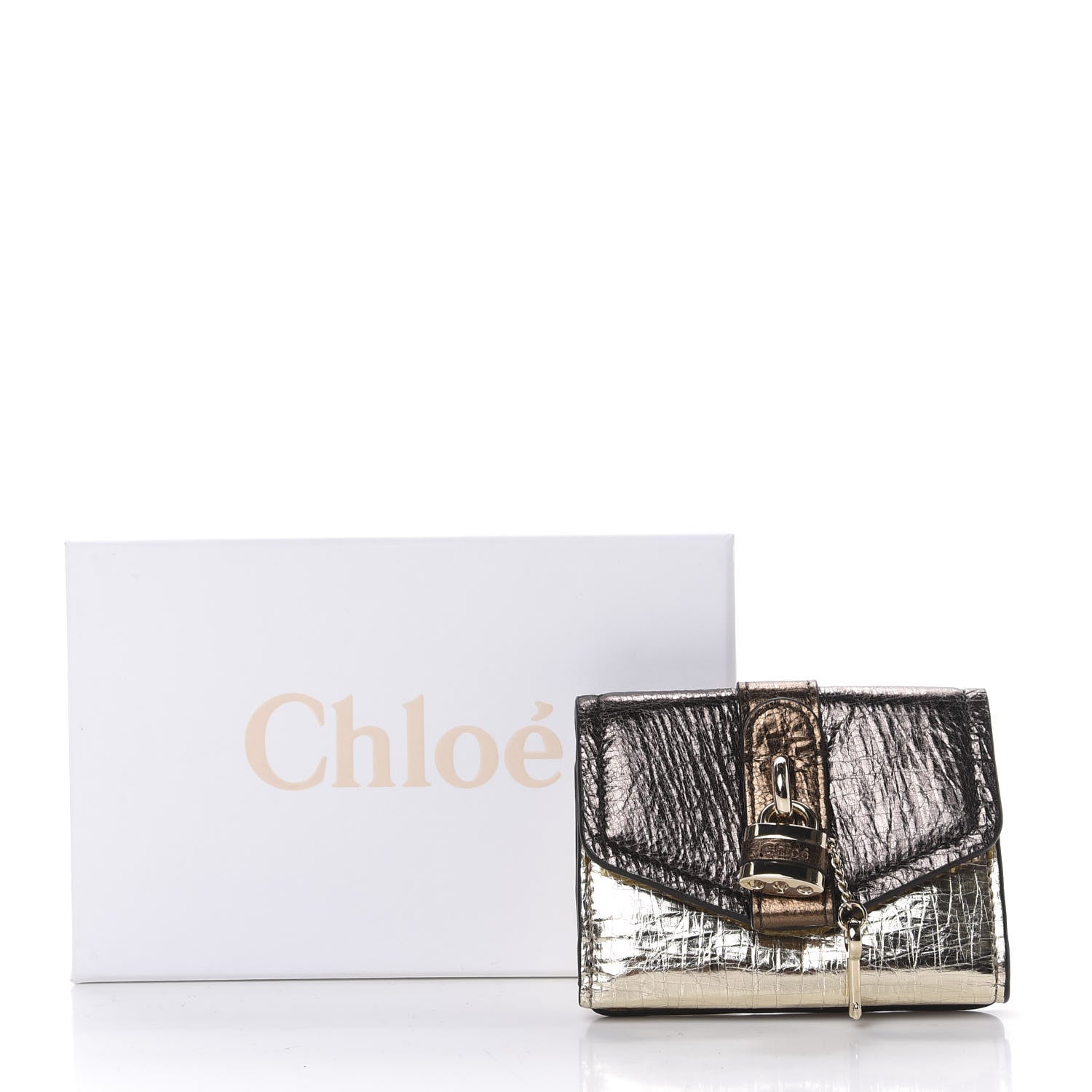 Chloe Metallic Crinkled Lambskin Shiny Calfskin Small Aby Tri-Fold Wallet Gold Bronze 10 of 10