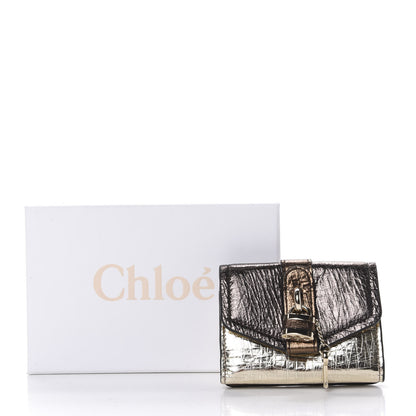 Chloe Metallic Crinkled Lambskin Shiny Calfskin Small Aby Tri-Fold Wallet Gold Bronze 10 of 10