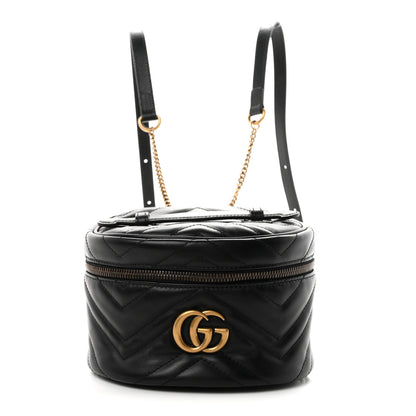 Gucci Calfskin Matelasse Mini GG Marmont Round Backpack Black 1 of 10