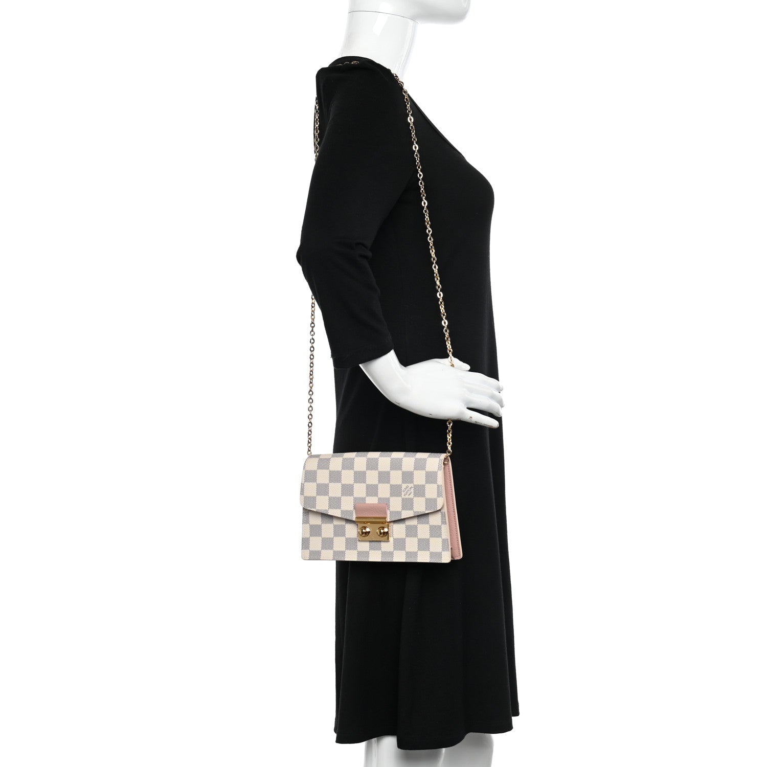 Louis Vuitton Damier Azur Croisette Chain Wallet Rose Ballerine 2 of 9