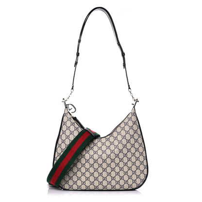 Gucci GG Supreme Monogram Textured Calfskin Web Large Attache Shoulder Bag Beige Blue 1 of 11