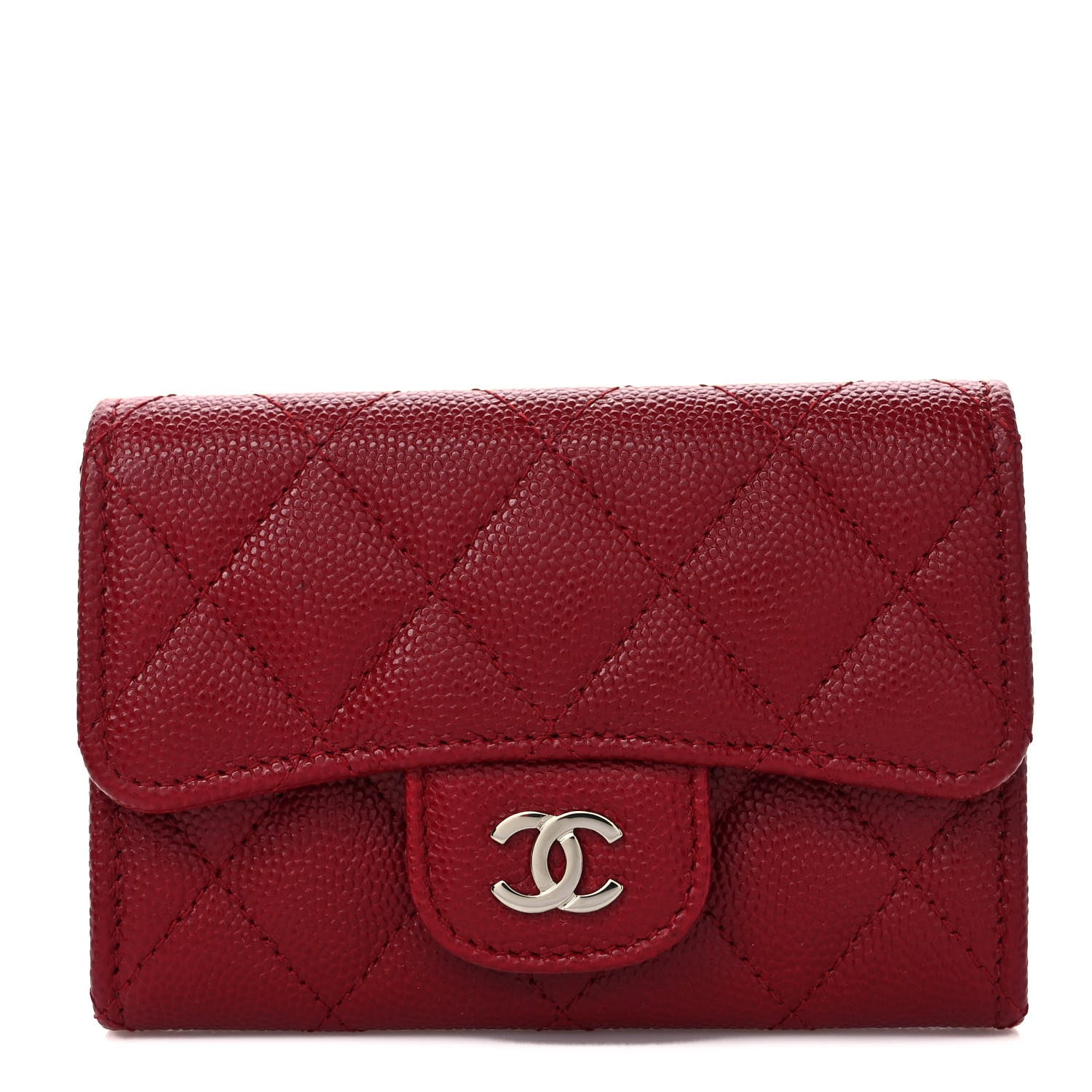 Chanel Caviar Quilted Flap Card Holder Wallet Dark Red 1 of 8