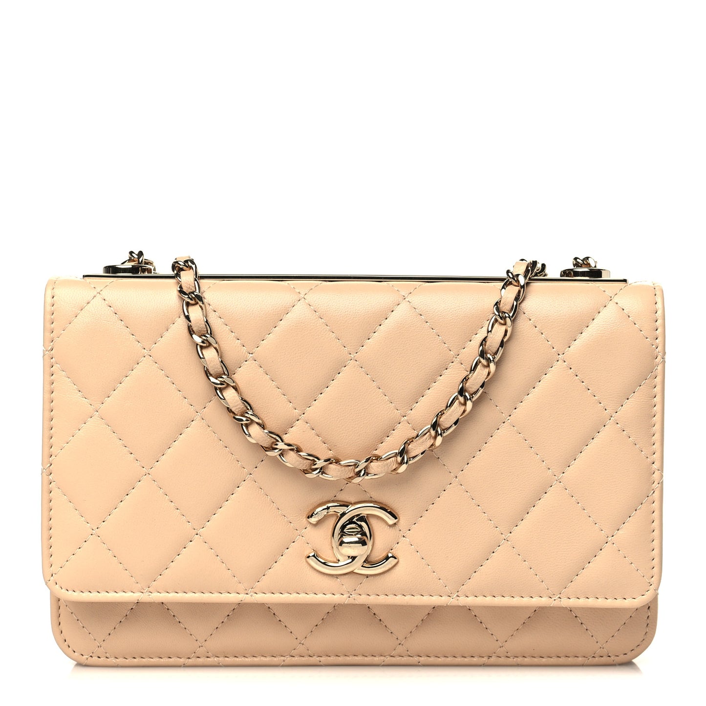 Lambskin Quilted Trendy CC Wallet On Chain WOC Beige