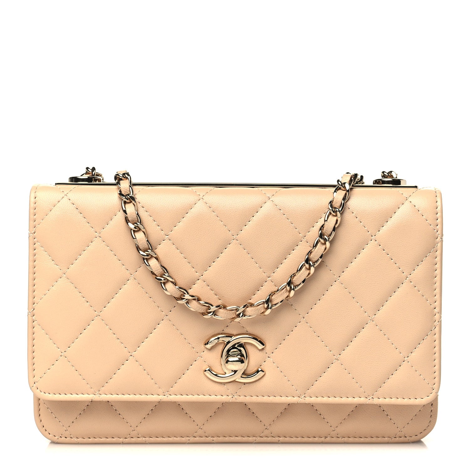 Chanel Lambskin Quilted Trendy CC Wallet On Chain WOC Beige 1 of 11