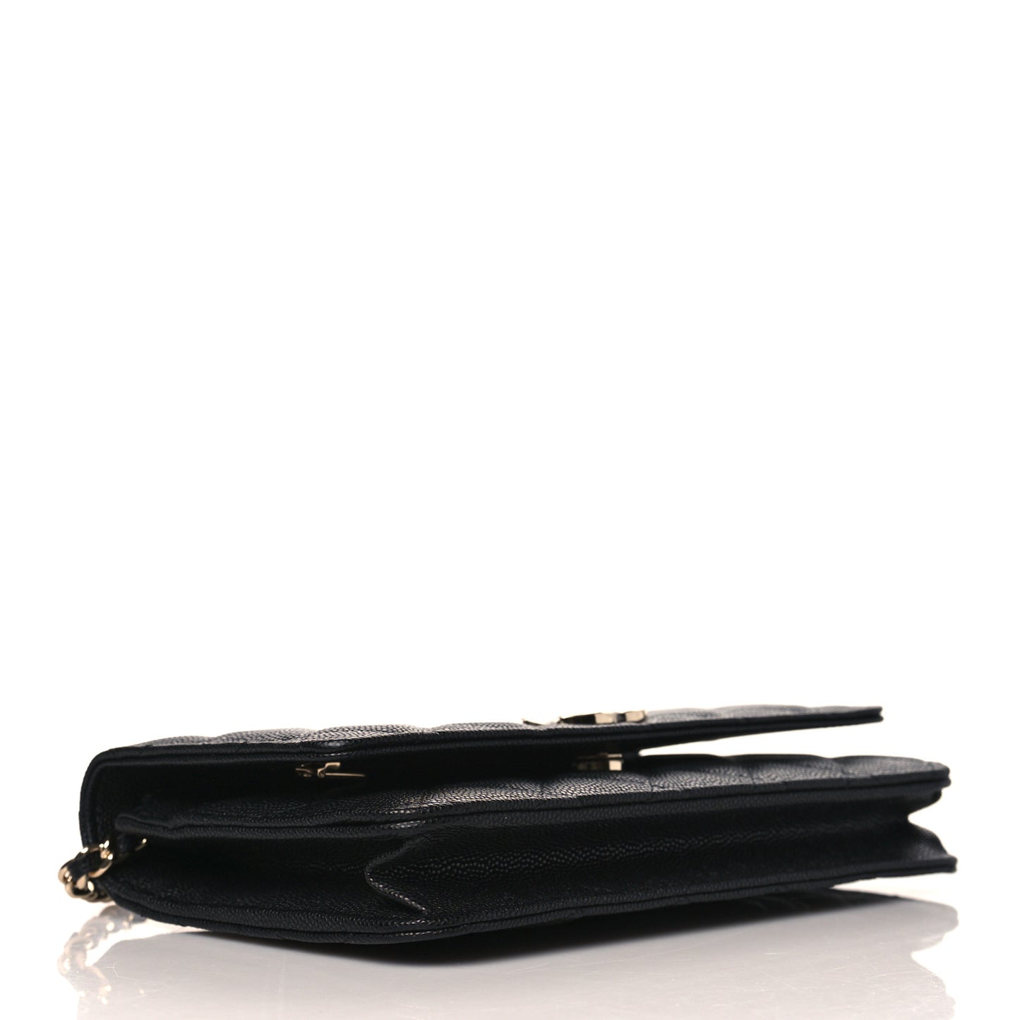 Caviar Quilted Striated CC Wallet On Chain WOC Black