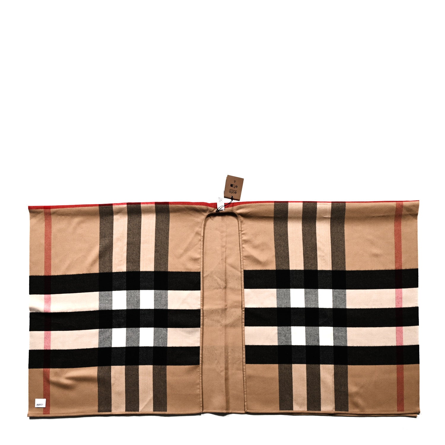 Burberry Wool Solid To Check Charlotte Cape Scarf Camel 1 of 3