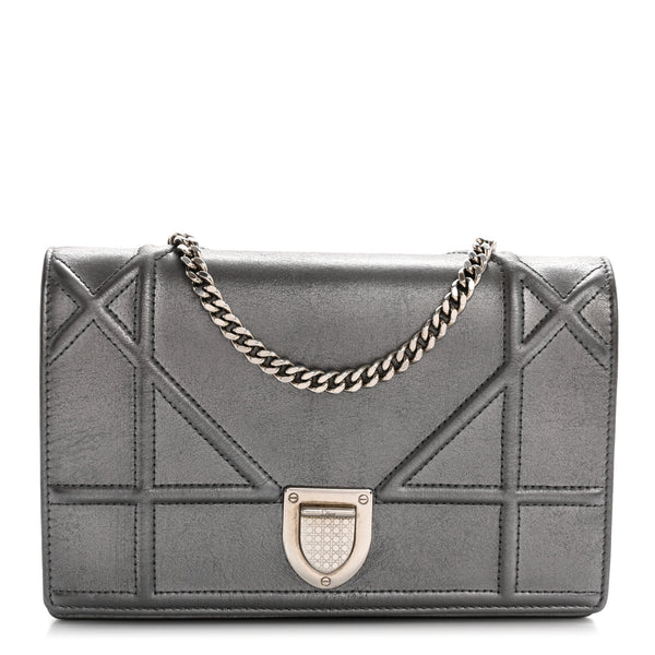 Christian Dior Metallic Grained Calfskin Diorama Wallet on Chain