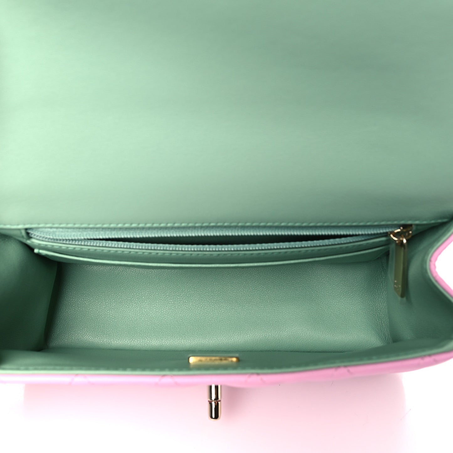 Lambskin Quilted Mini Top Handle Rectangular Flap Pink Green