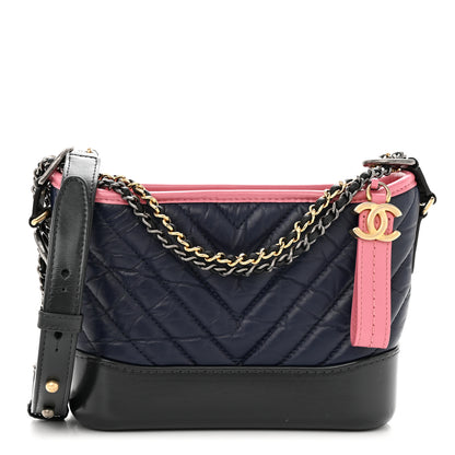 Chanel Aged Calfskin Chevron Quilted Small Gabrielle Hobo Dark Pink Navy 1 of 13