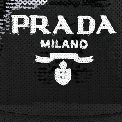 Prada Paillettes Sequin Logo Cleo Adjustable Strap Shoulder Bag Black White 7 of 10