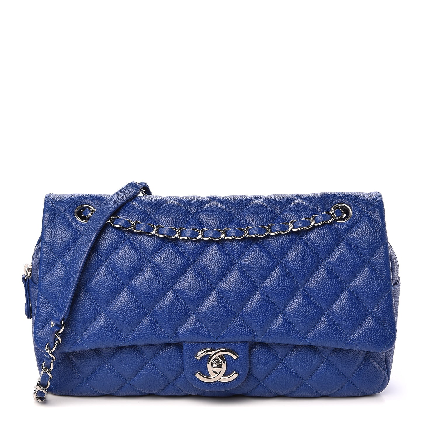 Caviar Quilted Jumbo Easy Flap Blue