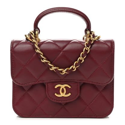 Chanel Lambskin Quilted Top Handle Flap Coin Purse With Chain Burgundy 1 of 12