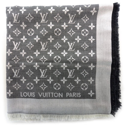 Louis Vuitton Silk Wool Monogram Denim Shawl Black 1 of 4