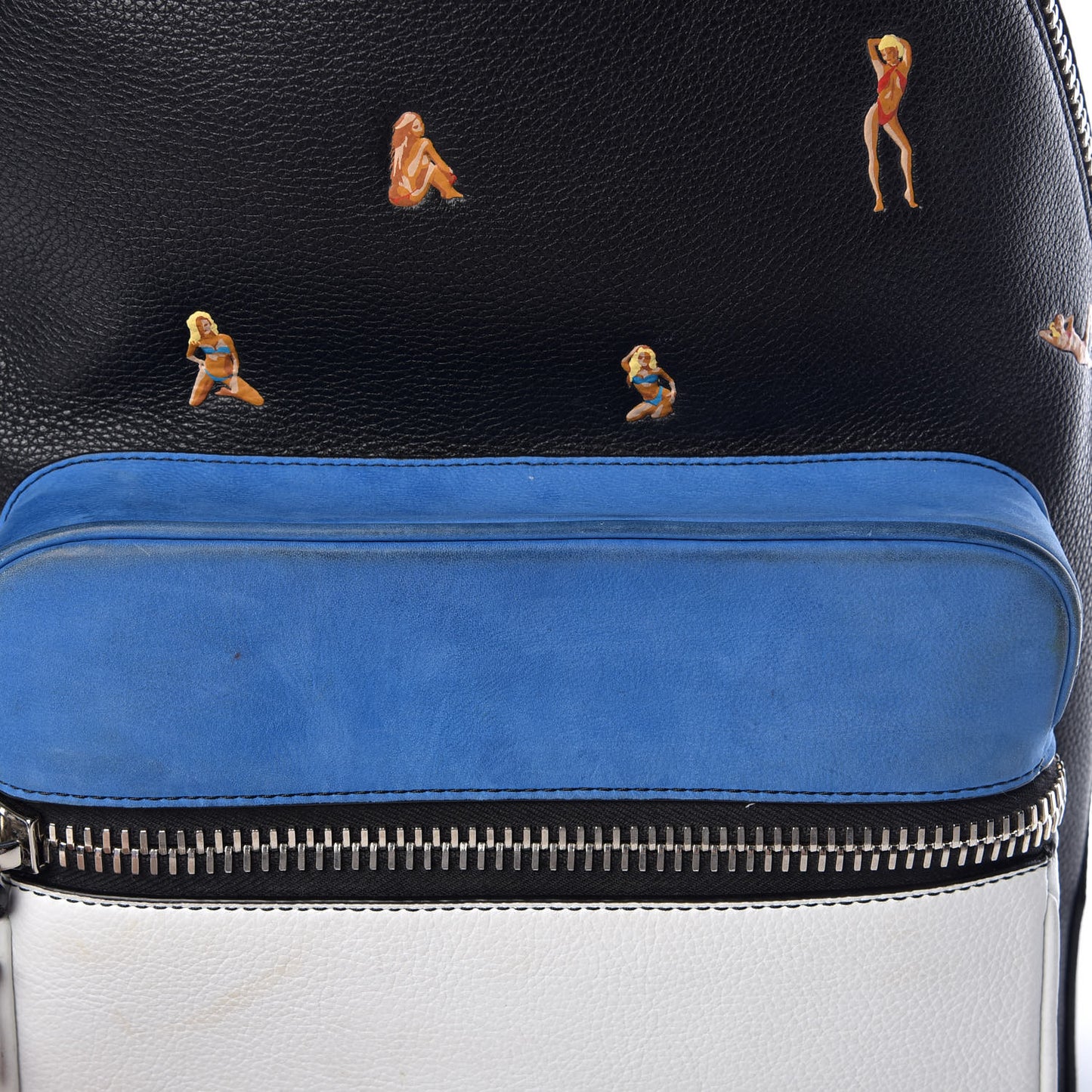 Pebbled Calfskin Suede Embroidered Bikini Babe Backpack Black
