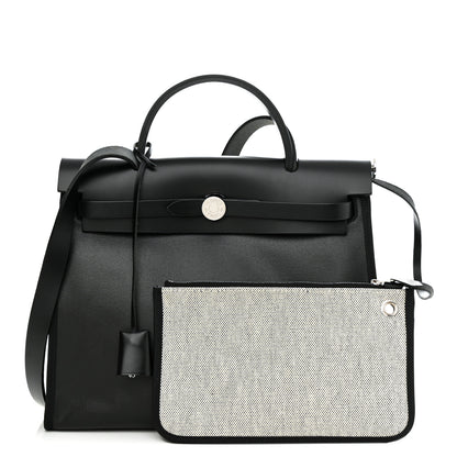 Hermes Toile H Berline Vache Hunter Herbag Zip PM 31 Black Ecru 1 of 11
