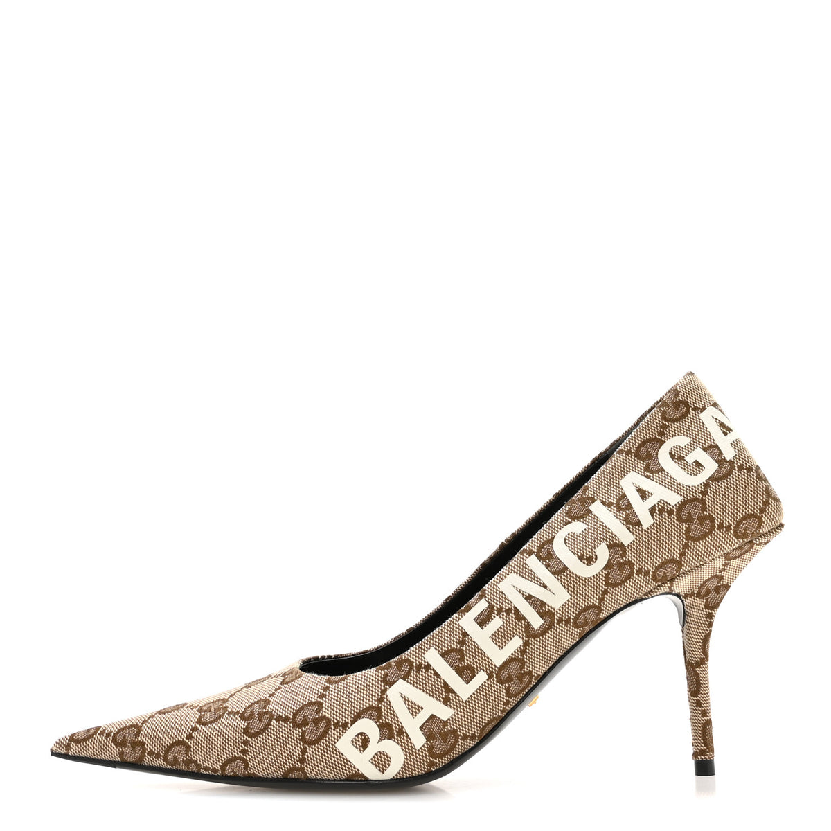 X GUCCI GG Monogram Square Knife 80mm Pumps 38 Beige Ebony