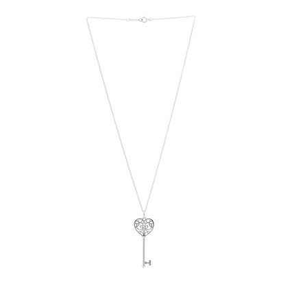 Tiffany 18K White Gold Diamond Enchant Heart Key Pendant Necklace 3 of 7