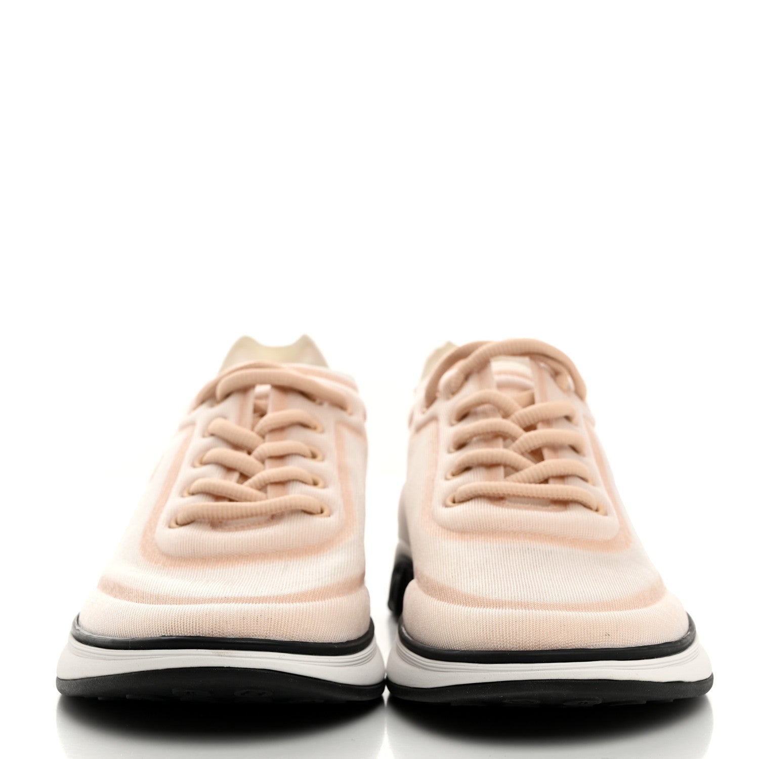 Chanel Calfskin Mesh Lyrca Womens Logo Sneakers 39.5 Beige White 2 of 9