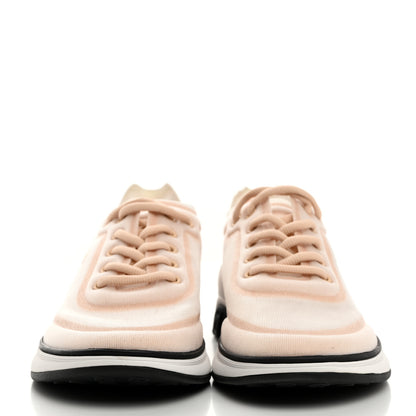 Chanel Calfskin Mesh Lyrca Womens Logo Sneakers 39.5 Beige White 2 of 9
