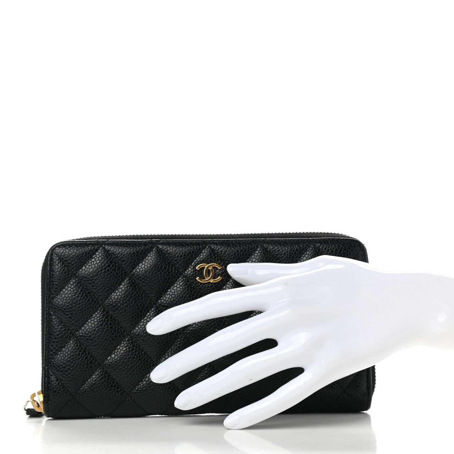 Caviar Quilted Large Gusset Zip Around Wallet Black