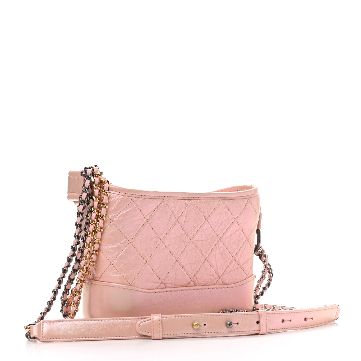 Iridescent Aged Calfskin Quilted Small Gabrielle Hobo Light Pink