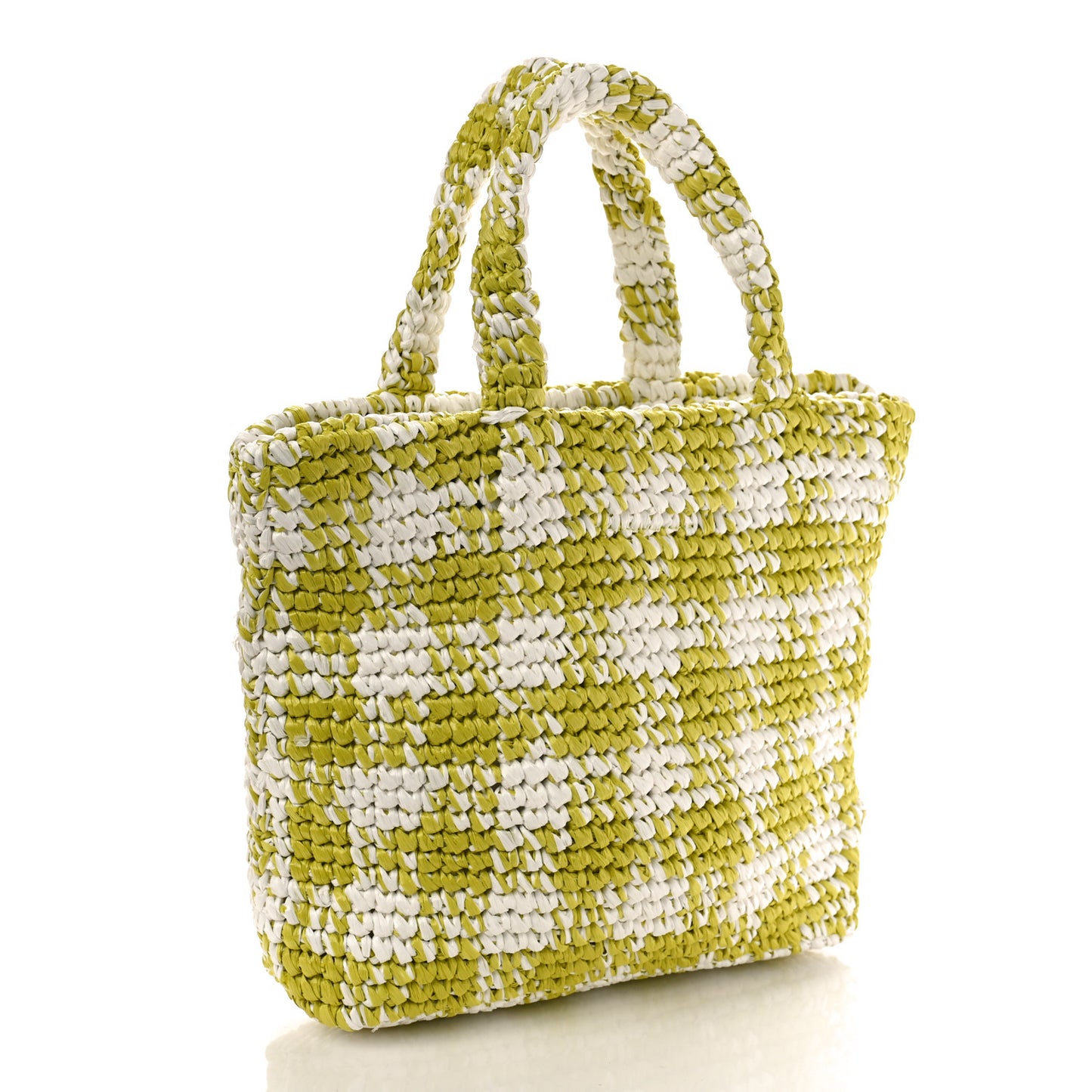 Yarn Raffia Effect Crochet Embroidered Small Logo Tote Citron Yellow