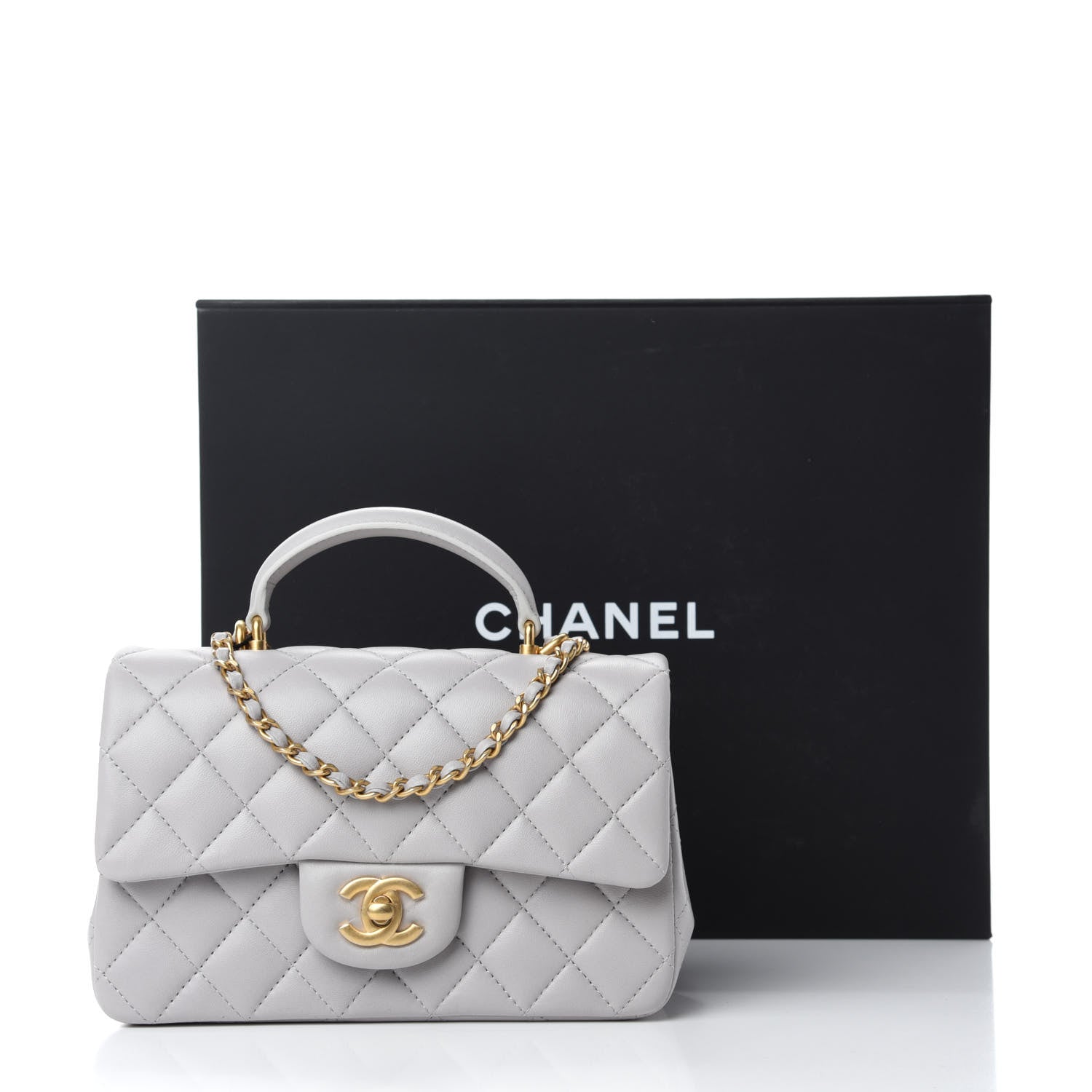 Chanel Lambskin Quilted Mini Top Handle Rectangular Flap Grey 11 of 11
