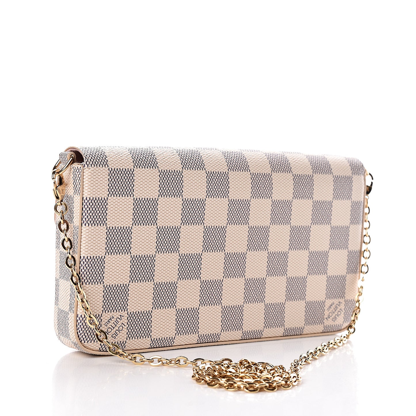 Damier Azur Pochette Felicie Chain Wallet Rose Ballerine