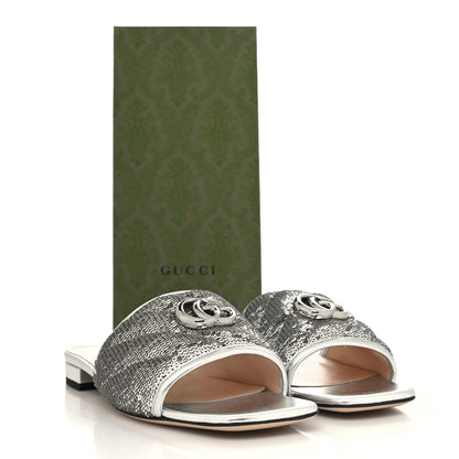 Gucci Sequin Metallic Nappa GG Marmont Flat Slide Sandals 40 Silver 10 of 10