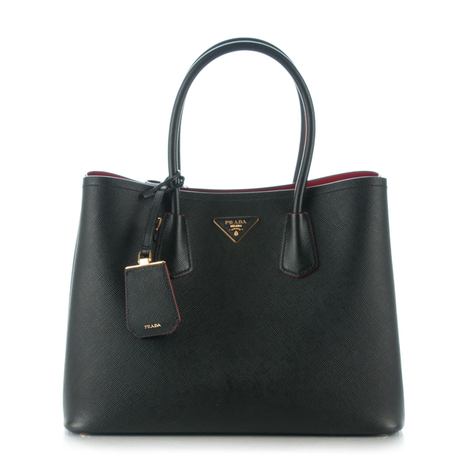 Prada Saffiano Cuir Large Double Bag Black Fuoco 1 of 8