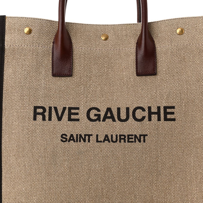 Saint Laurent Linen Calfskin Rive Gauche North South Tote Natural 8 of 10