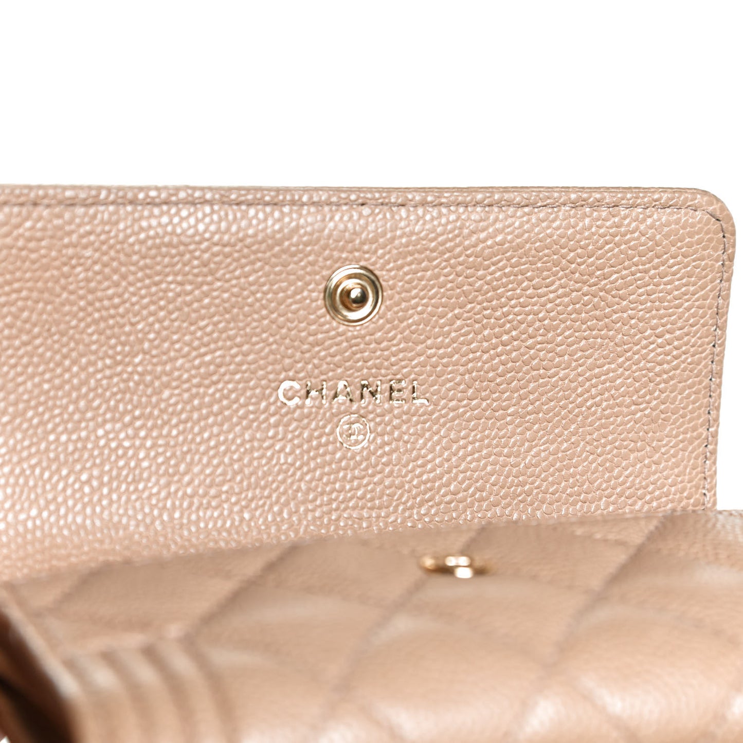 Caviar Quilted Boy Card Holder Wallet Beige Clair