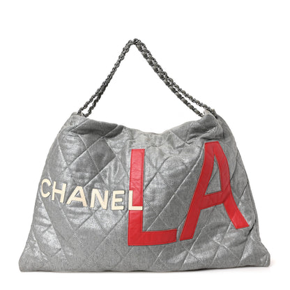 Chanel Jersey Quilted LA Cabas Bag Silver 1 of 9