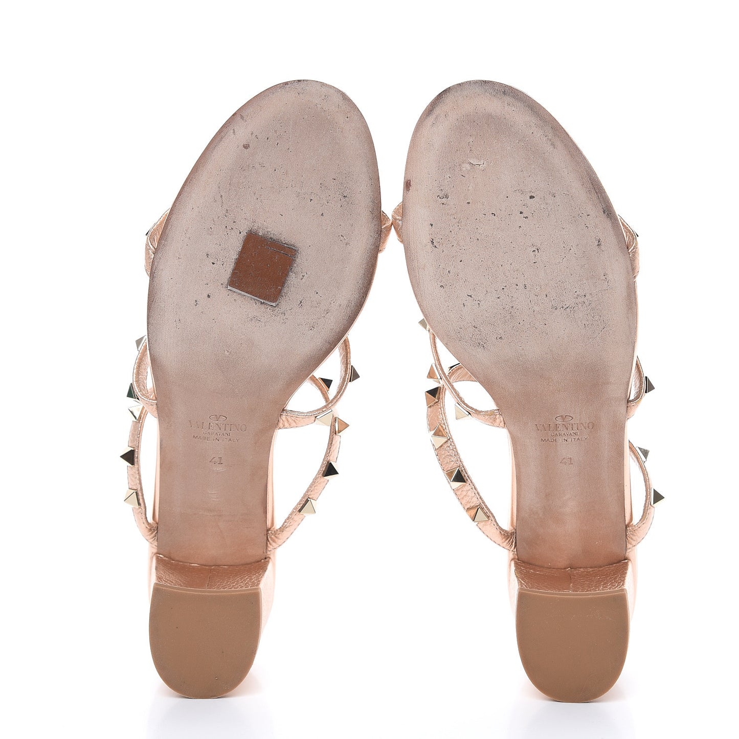 Metallic Pebbled Calfskin Rockstud 60mm Caged Slide Sandals 41 Rame