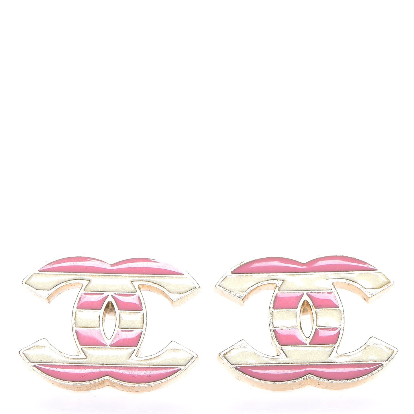 Enamel Striped CC Earrings Pink White Gold