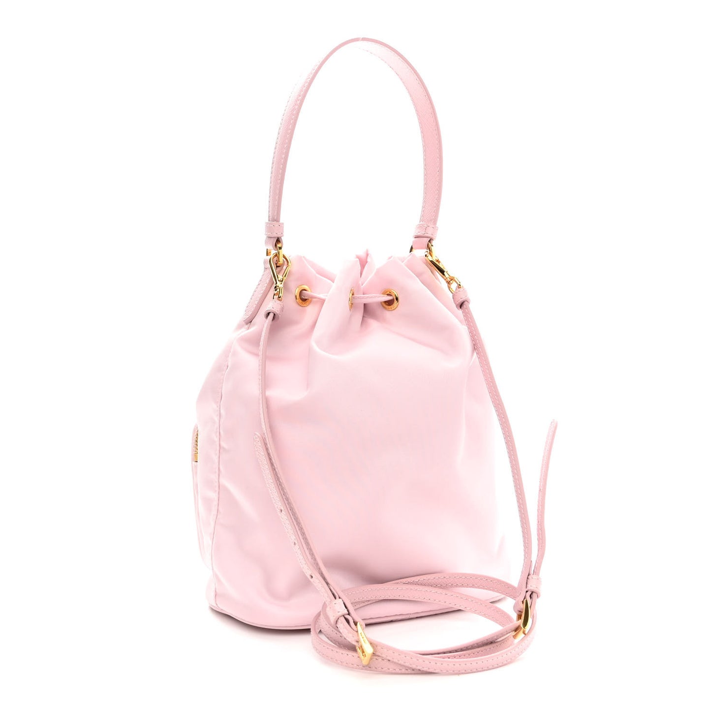 Re-Nylon Saffiano Duet Bucket Crossbody Bag Alabastro