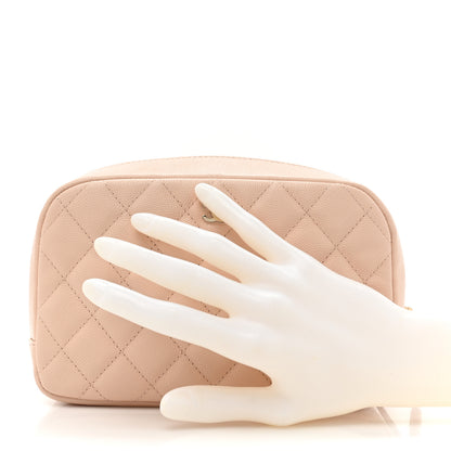 Chanel Caviar Quilted Medium Curvy Pouch Cosmetic Case Beige 2 of 10