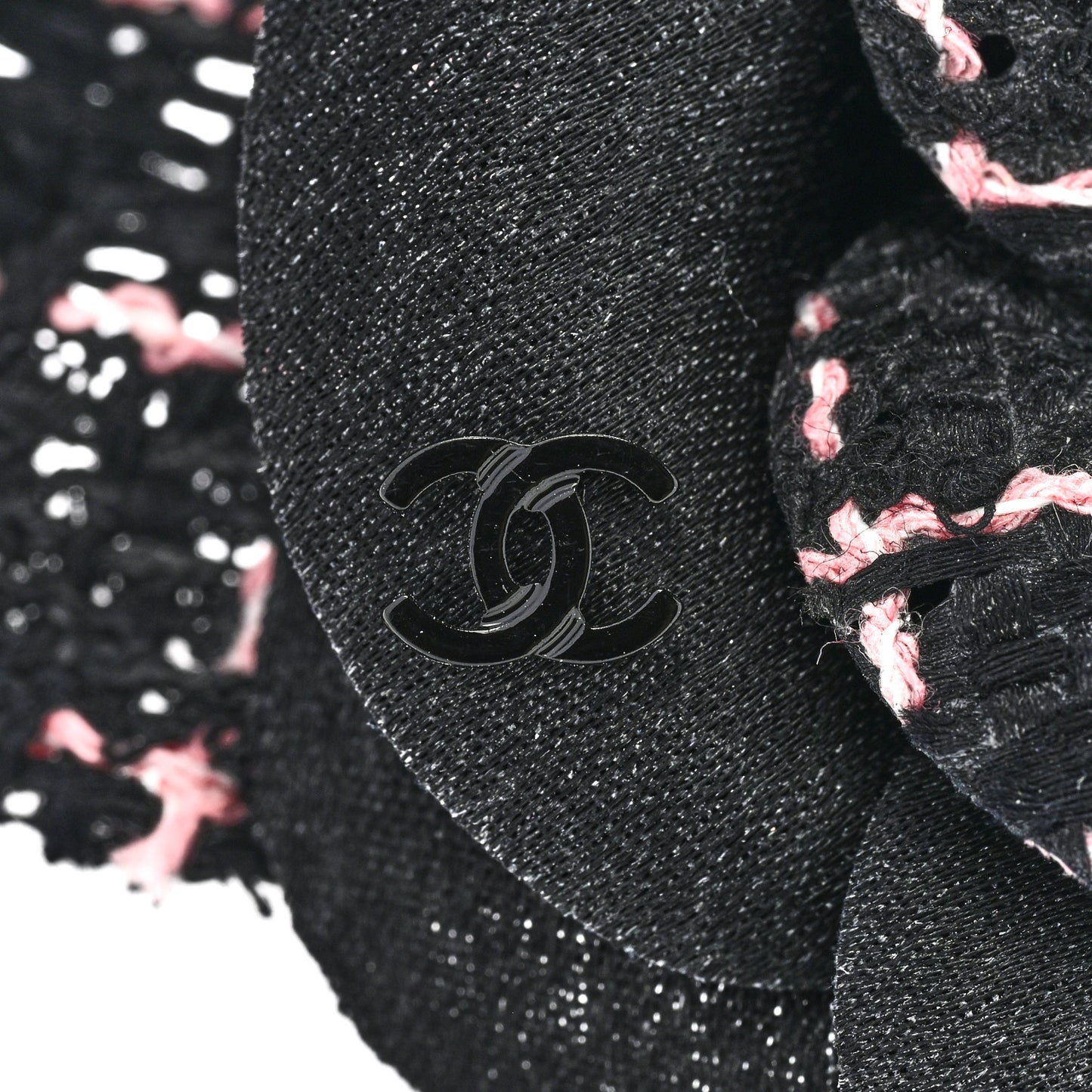 Tweed Camellia Pin Brooch Black Pink