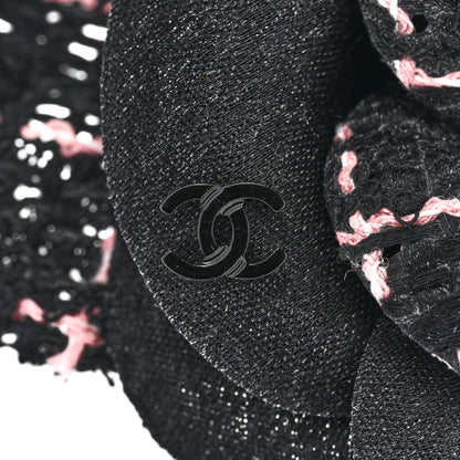 Chanel Tweed Camellia Pin Brooch Black Pink 3 of 3