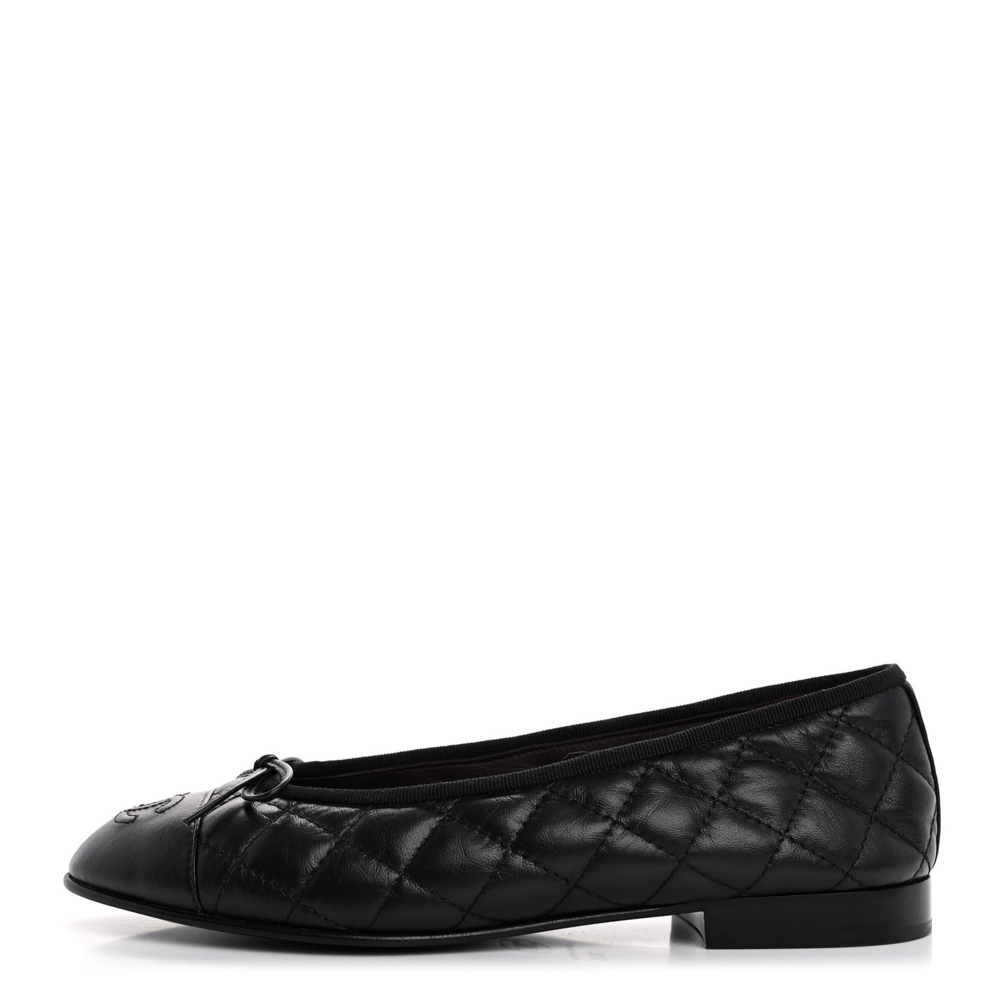 Aged Calfskin Quilted CC Cap Toe Ballerina Flats 36.5 Black