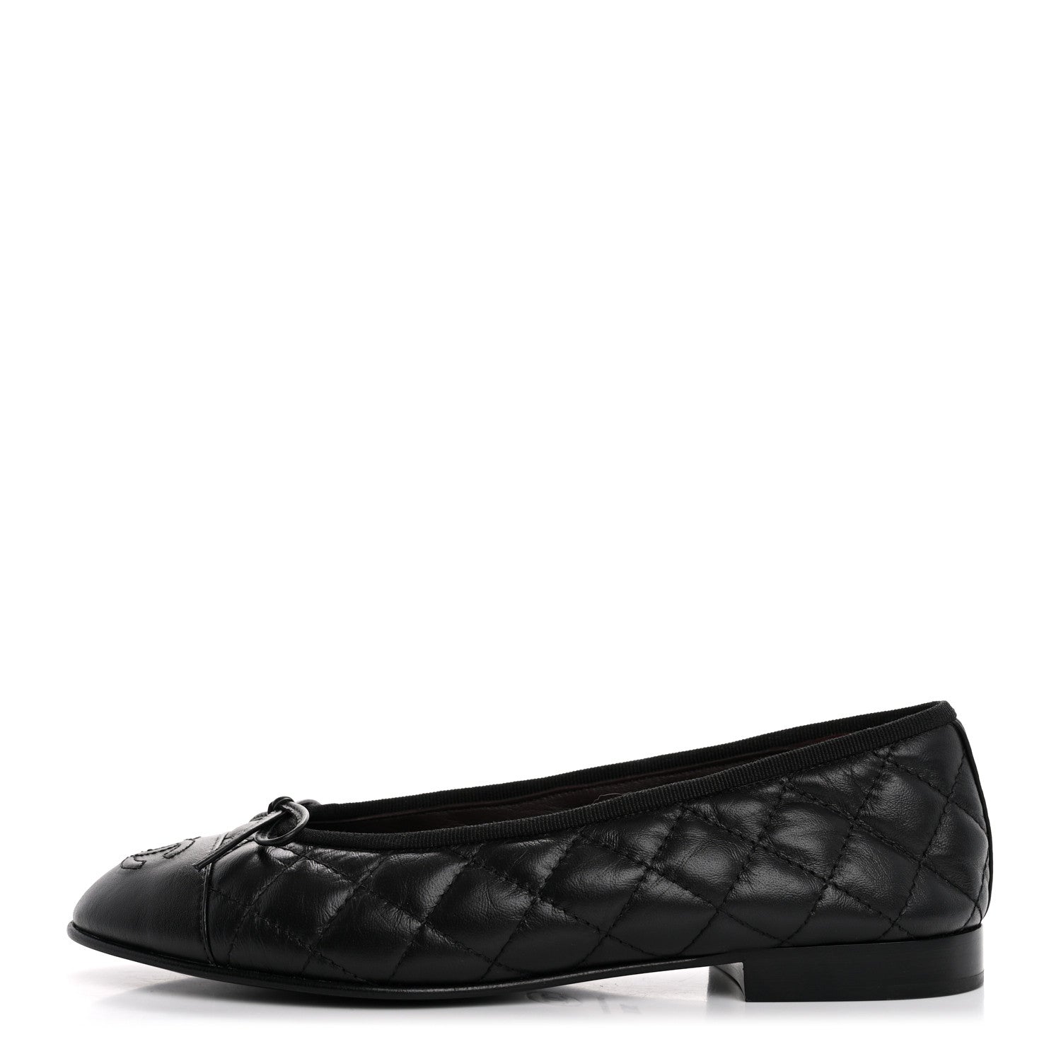Chanel Aged Calfskin Quilted CC Cap Toe Ballerina Flats 36.5 Black 1 of 11