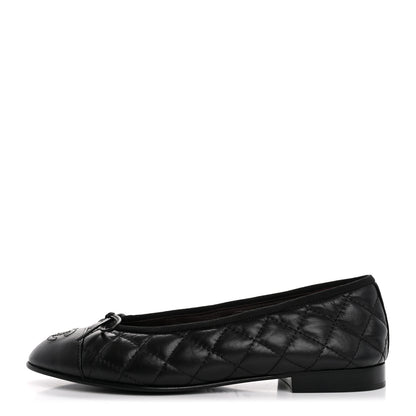 Chanel Aged Calfskin Quilted CC Cap Toe Ballerina Flats 36.5 Black 1 of 11