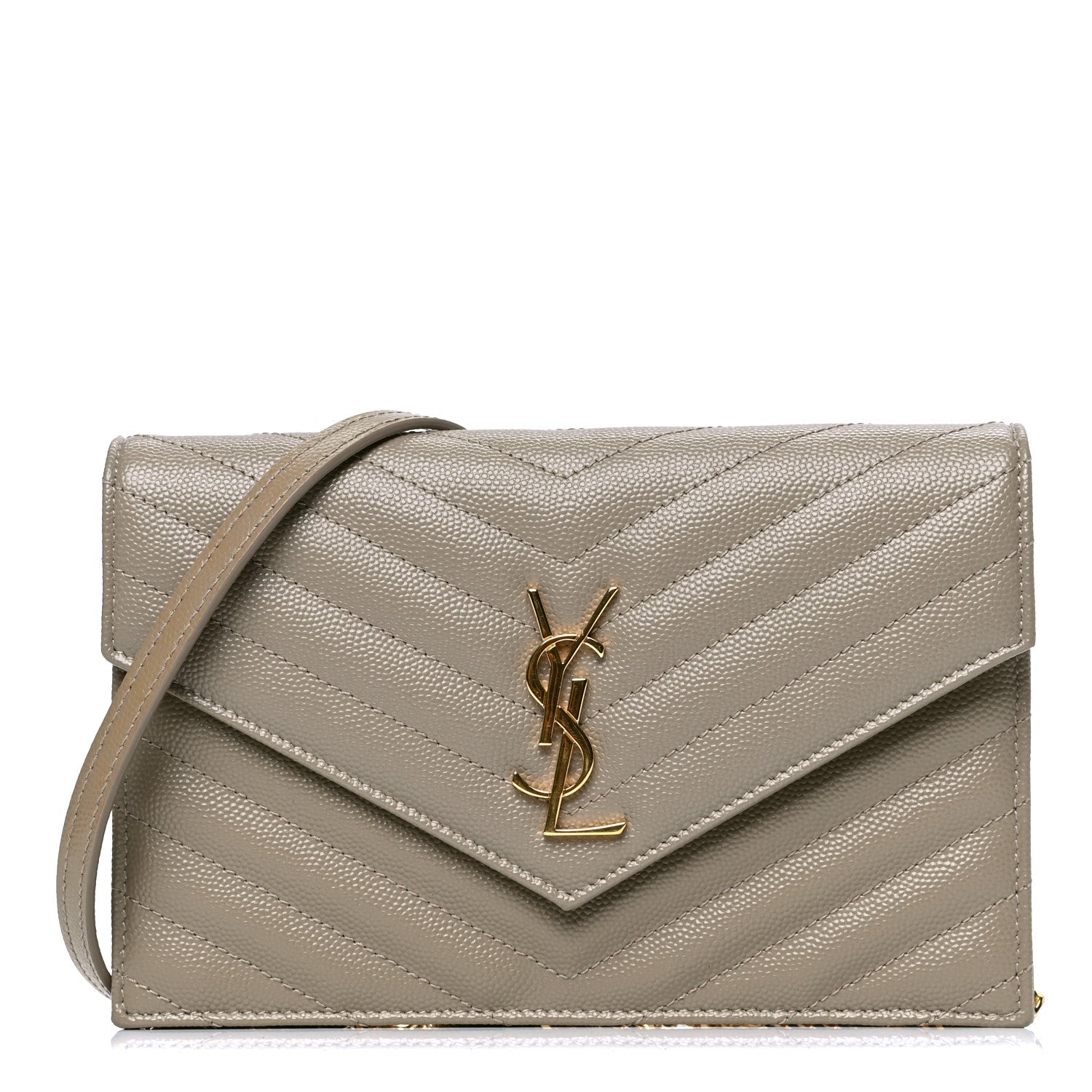 Saint Laurent Grain De Poudre Matelasse Chevron Monogram Envelope Chain Wallet Taupe Sable 1 of 4