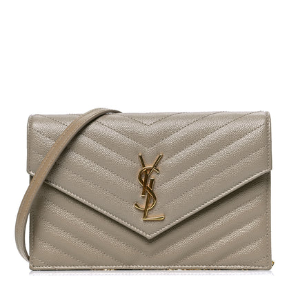 Saint Laurent Grain De Poudre Matelasse Chevron Monogram Envelope Chain Wallet Taupe Sable 1 of 4