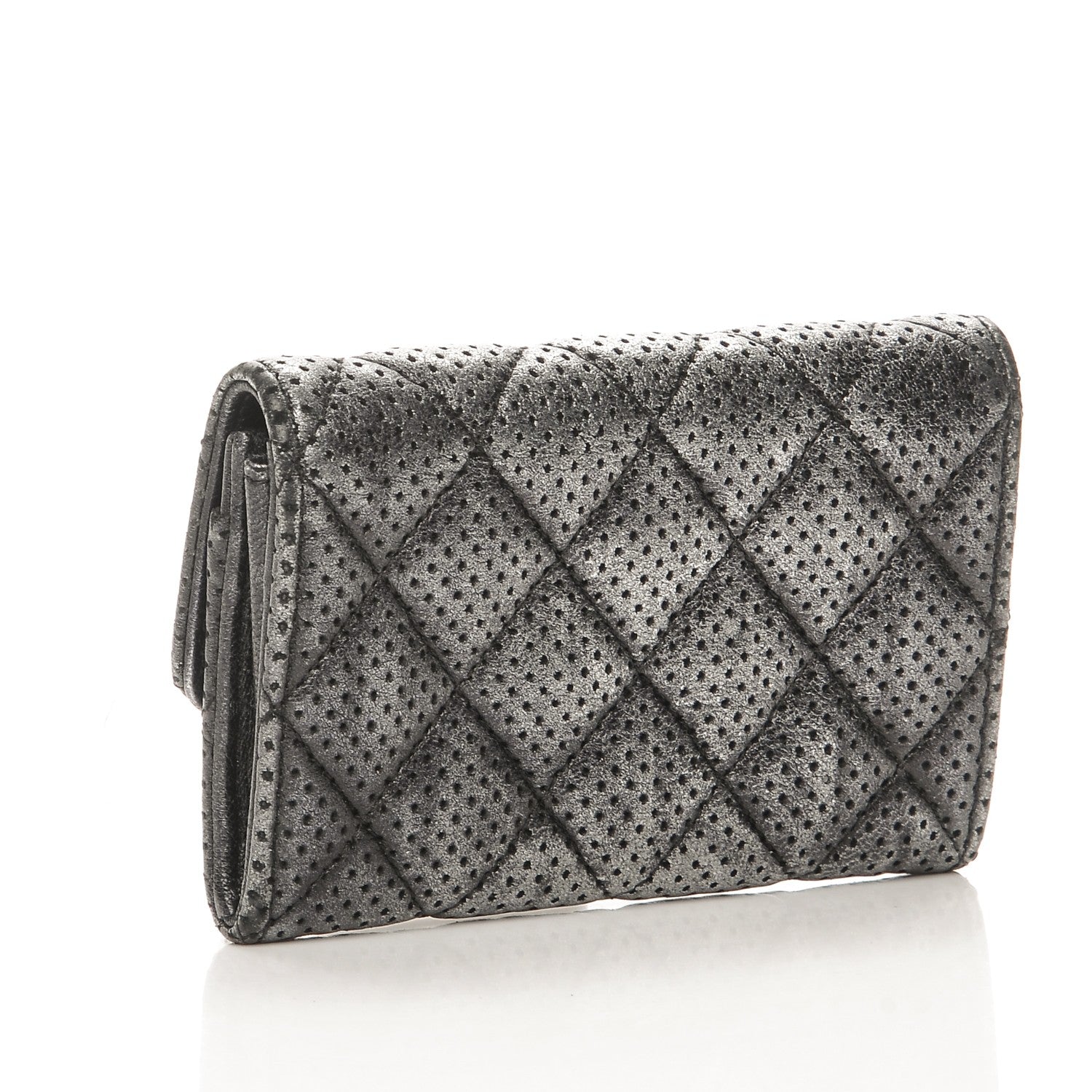 Chanel Metallic Calfskin Perforated Quilted Card Holder Grey 3 of 9